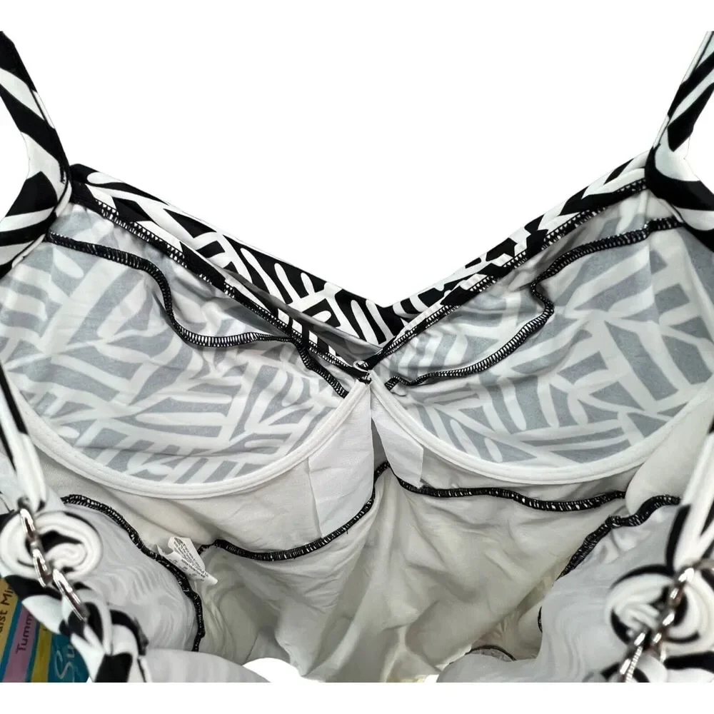 Swim Solutions Swimsuit Womens‎ 20 Black White Ruched Underwire Tummy Control - Picture 4 of 15